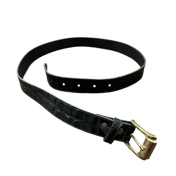 Croc Pattern Genuine Leather Belt Black Sz 14 Adjustable Single Prong Buckle - Picture 1 of 8
